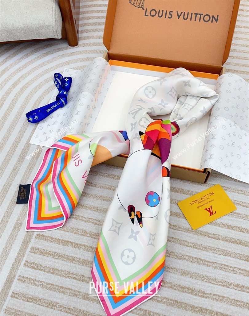 Louis Vuitton LV x TM Monogram Superflat Characters Silk Square Scarf 90x90cm White 2025 (SHI-250319117)