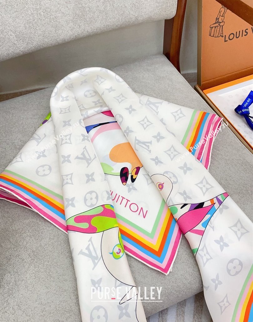 Louis Vuitton LV x TM Monogram Superflat Characters Silk Square Scarf 90x90cm White 2025 (SHI-250319117)