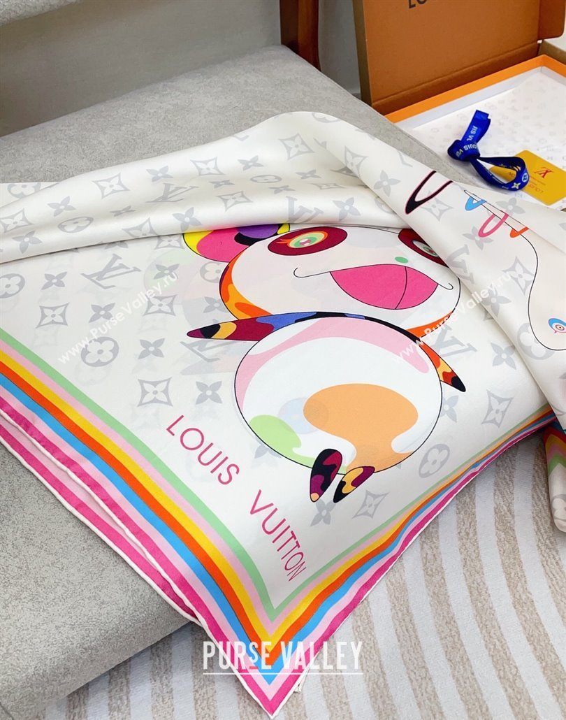 Louis Vuitton LV x TM Monogram Superflat Characters Silk Square Scarf 90x90cm White 2025 (SHI-250319117)