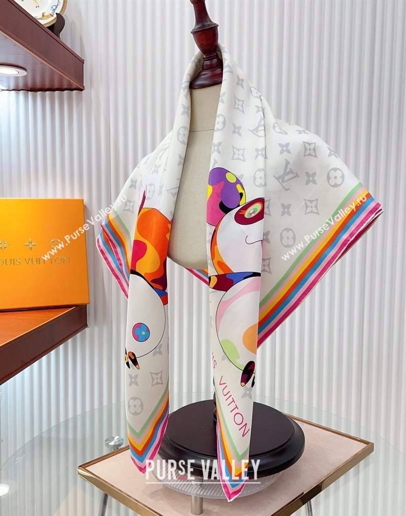 Louis Vuitton LV x TM Monogram Superflat Characters Silk Square Scarf 90x90cm White 2025 (SHI-250319117)