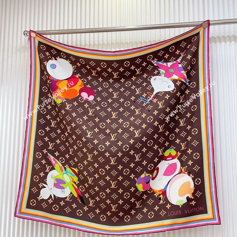 Louis Vuitton LV x TM Monogram Superflat Characters Silk Square Scarf 90x90cm Brown 2025 (SHI-250319118)