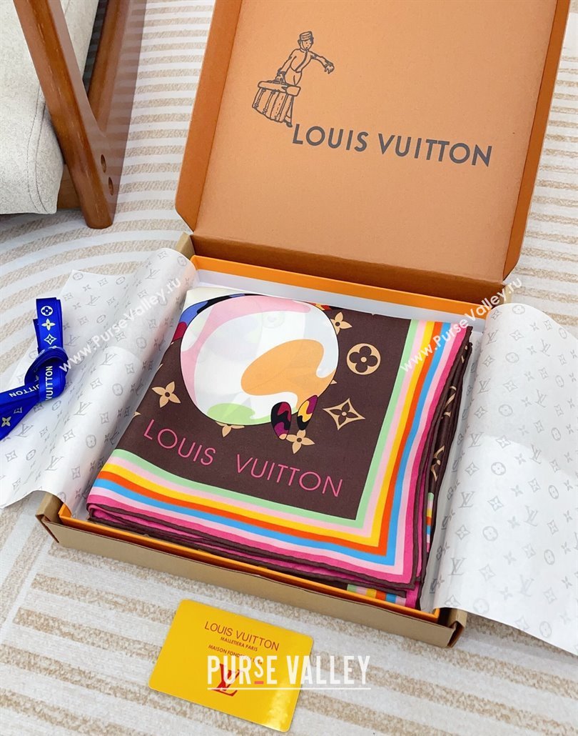 Louis Vuitton LV x TM Monogram Superflat Characters Silk Square Scarf 90x90cm Brown 2025 (SHI-250319118)