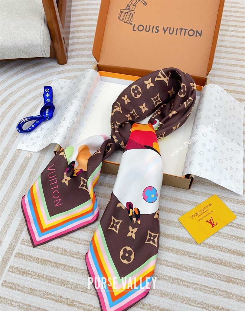 Louis Vuitton LV x TM Monogram Superflat Characters Silk Square Scarf 90x90cm Brown 2025 (SHI-250319118)