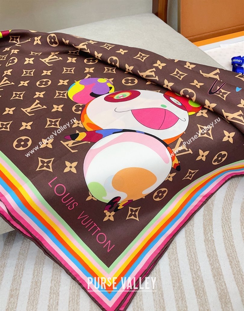 Louis Vuitton LV x TM Monogram Superflat Characters Silk Square Scarf 90x90cm Brown 2025 (SHI-250319118)