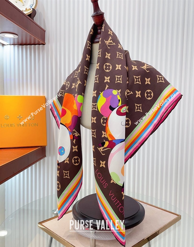 Louis Vuitton LV x TM Monogram Superflat Characters Silk Square Scarf 90x90cm Brown 2025 (SHI-250319118)