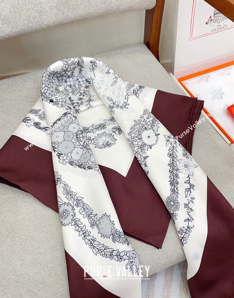 Hermes Brides de Gala en Fleurs Silk Square Scarf 90x90cm White/Brown 2025 (SHI-250319074)