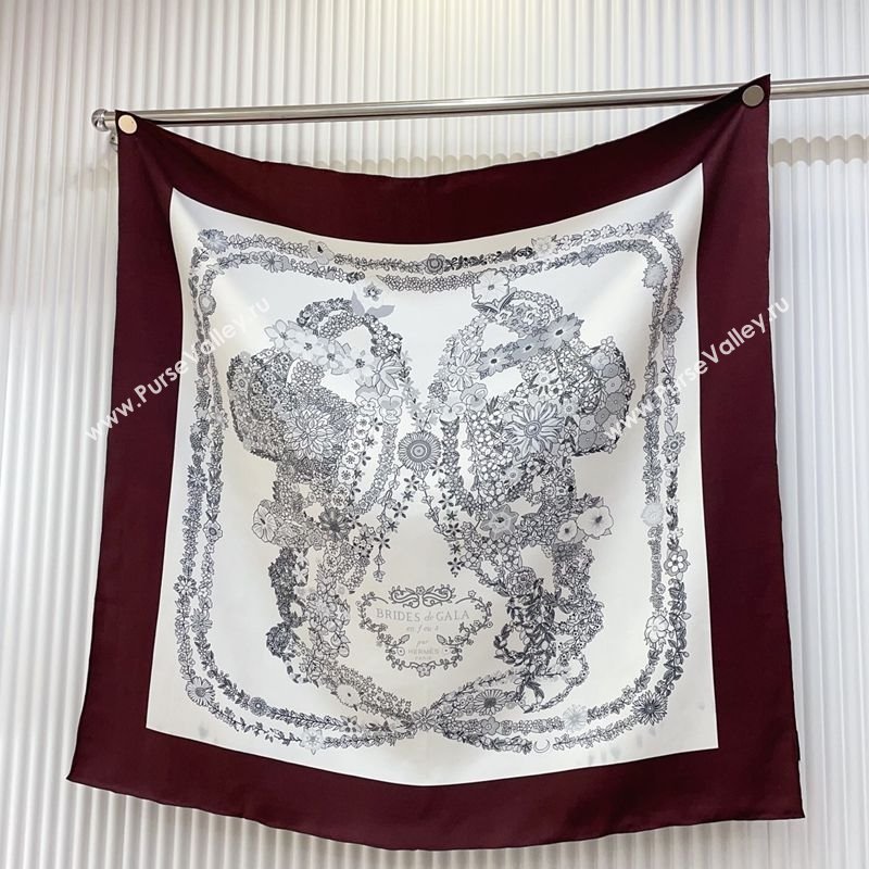 Hermes Brides de Gala en Fleurs Silk Square Scarf 90x90cm White/Brown 2025 (SHI-250319074)