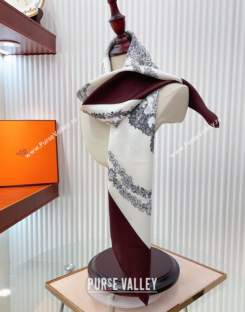 Hermes Brides de Gala en Fleurs Silk Square Scarf 90x90cm White/Brown 2025 (SHI-250319074)