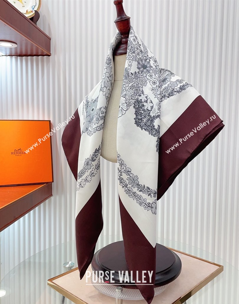 Hermes Brides de Gala en Fleurs Silk Square Scarf 90x90cm White/Brown 2025 (SHI-250319074)