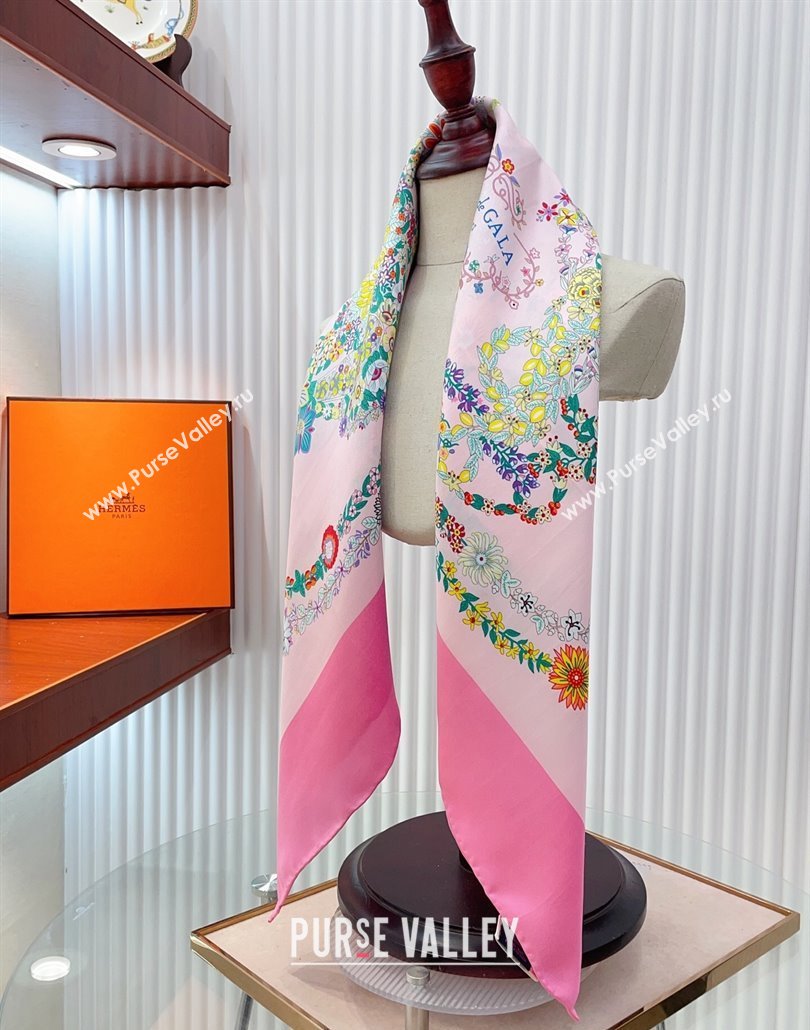 Hermes Brides de Gala en Fleurs Silk Square Scarf 90x90cm Pink 2025 (SHI-250319075)