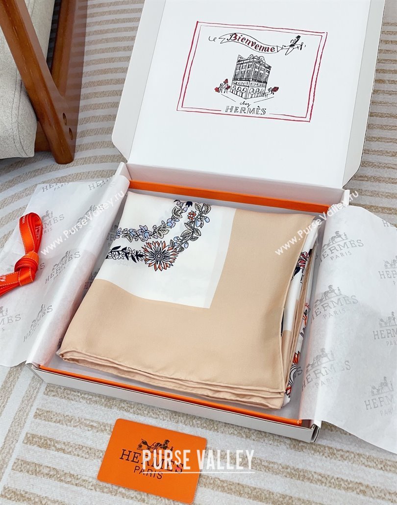 Hermes Brides de Gala en Fleurs Silk Square Scarf 90x90cm White/Beige 2025 (SHI-250319077)