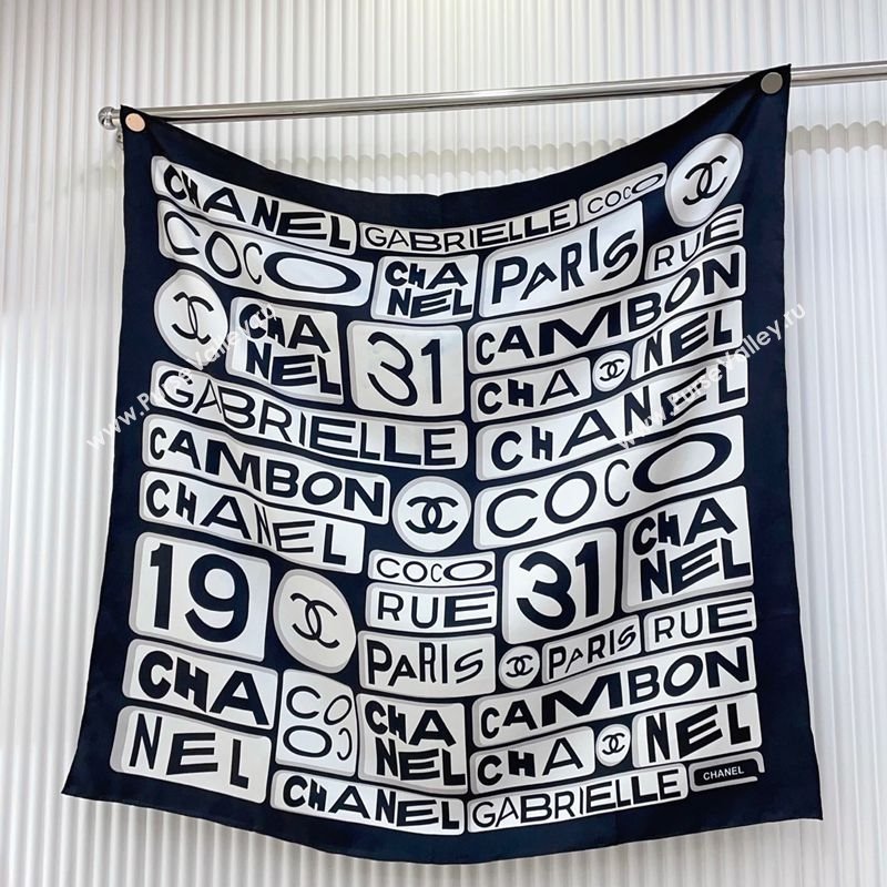 Chanel Gabrielle Silk Square Scarf 90x90cm Black/White 2025 (SHI-250319105)