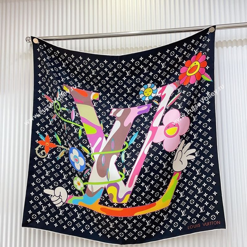 Louis Vuitton LV x TM Monogram Superflat Silk Square Scarf 90x90cm Black 2025 (SHI-250319119)