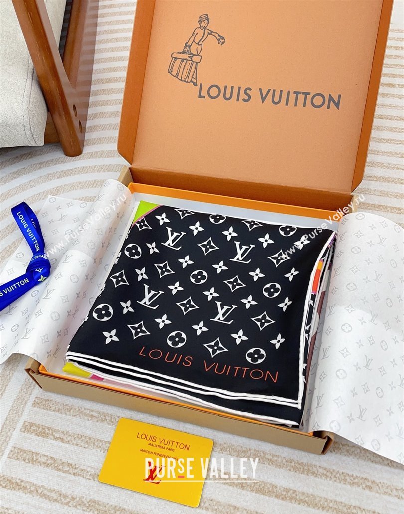 Louis Vuitton LV x TM Monogram Superflat Silk Square Scarf 90x90cm Black 2025 (SHI-250319119)