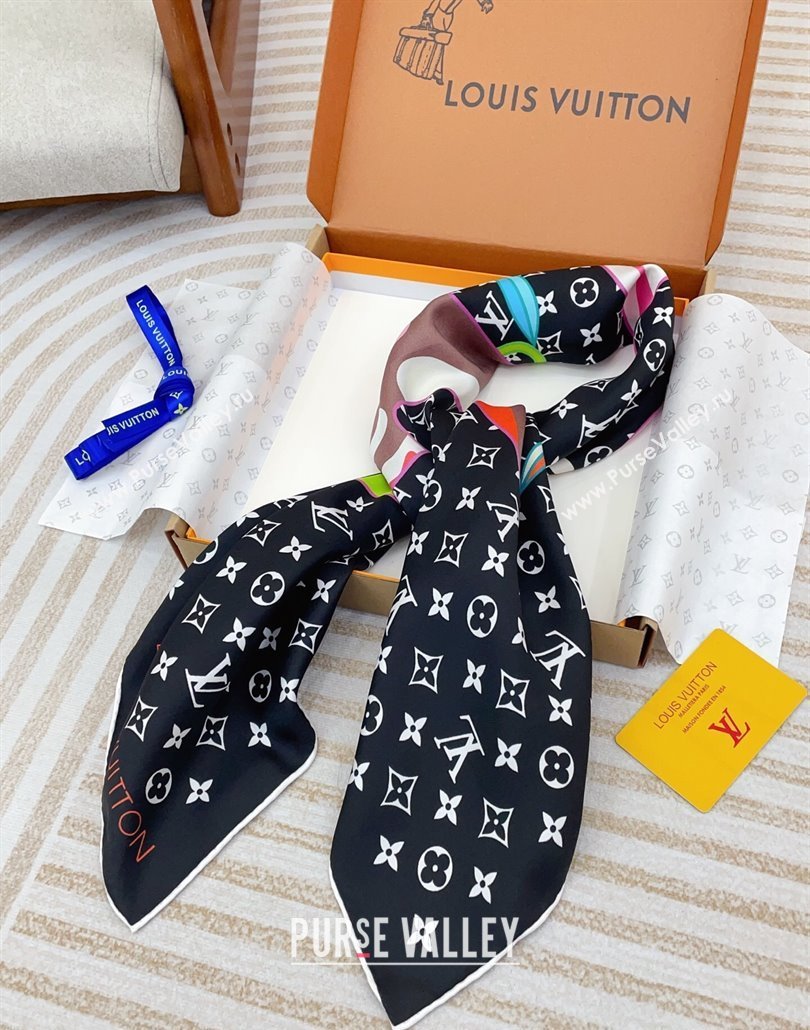 Louis Vuitton LV x TM Monogram Superflat Silk Square Scarf 90x90cm Black 2025 (SHI-250319119)