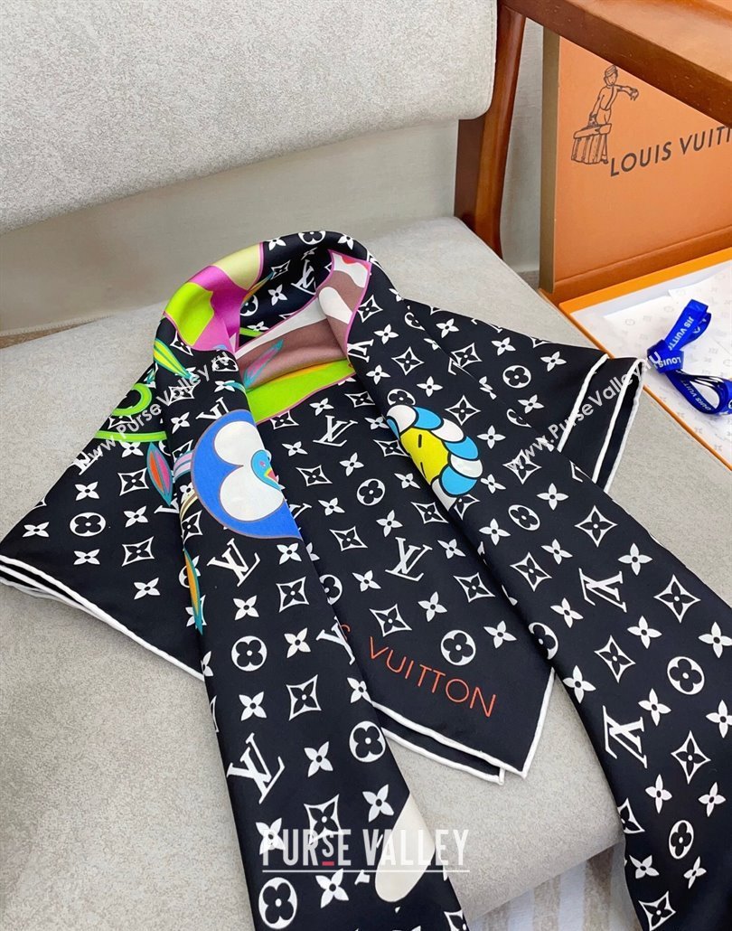 Louis Vuitton LV x TM Monogram Superflat Silk Square Scarf 90x90cm Black 2025 (SHI-250319119)