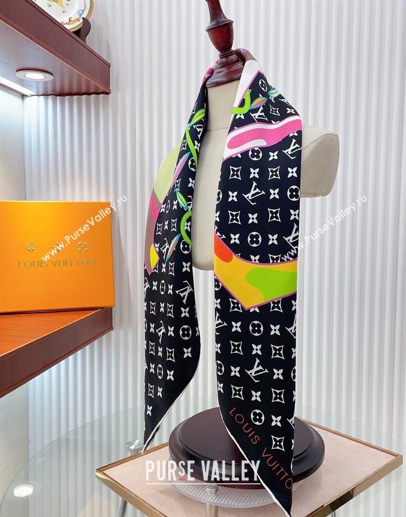 Louis Vuitton LV x TM Monogram Superflat Silk Square Scarf 90x90cm Black 2025 (SHI-250319119)