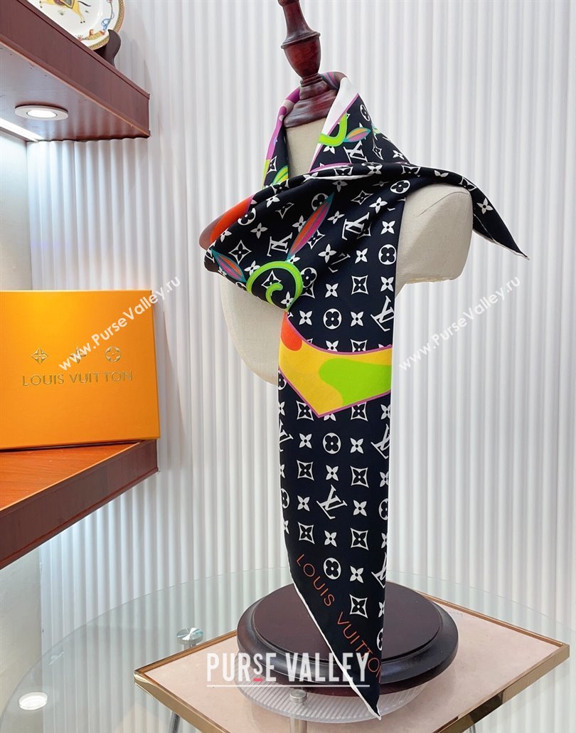 Louis Vuitton LV x TM Monogram Superflat Silk Square Scarf 90x90cm Black 2025 (SHI-250319119)