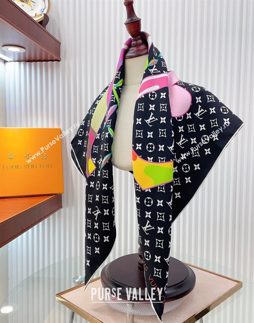 Louis Vuitton LV x TM Monogram Superflat Silk Square Scarf 90x90cm Black 2025 (SHI-250319119)