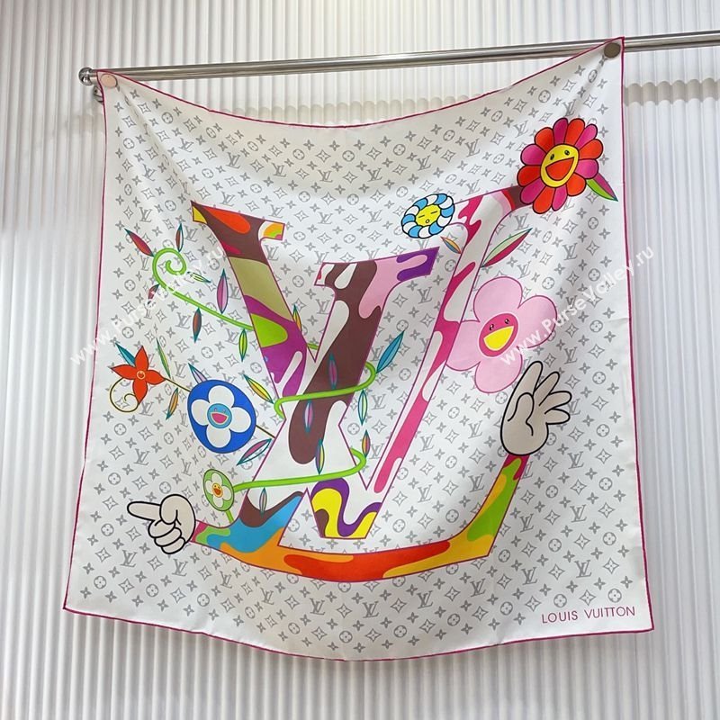Louis Vuitton LV x TM Monogram Superflat Silk Square Scarf 90x90cm White 2025 (SHI-250319120)