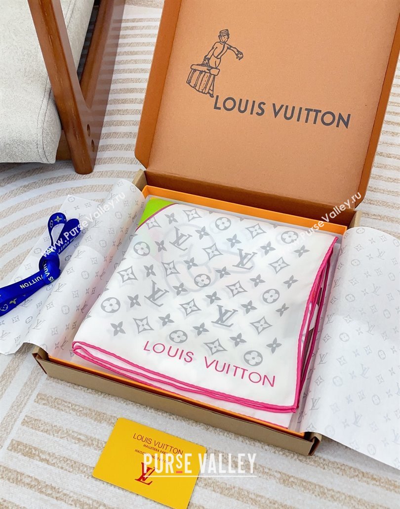 Louis Vuitton LV x TM Monogram Superflat Silk Square Scarf 90x90cm White 2025 (SHI-250319120)