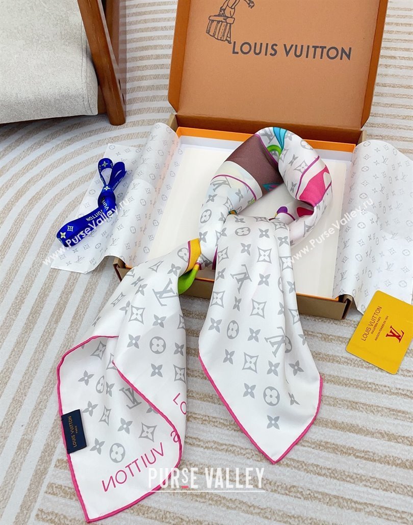 Louis Vuitton LV x TM Monogram Superflat Silk Square Scarf 90x90cm White 2025 (SHI-250319120)