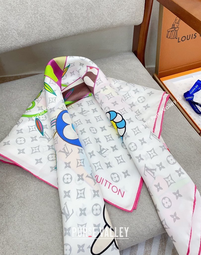 Louis Vuitton LV x TM Monogram Superflat Silk Square Scarf 90x90cm White 2025 (SHI-250319120)