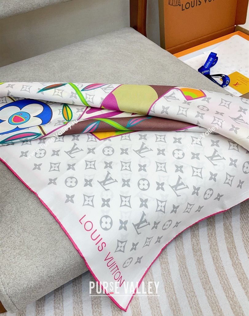 Louis Vuitton LV x TM Monogram Superflat Silk Square Scarf 90x90cm White 2025 (SHI-250319120)
