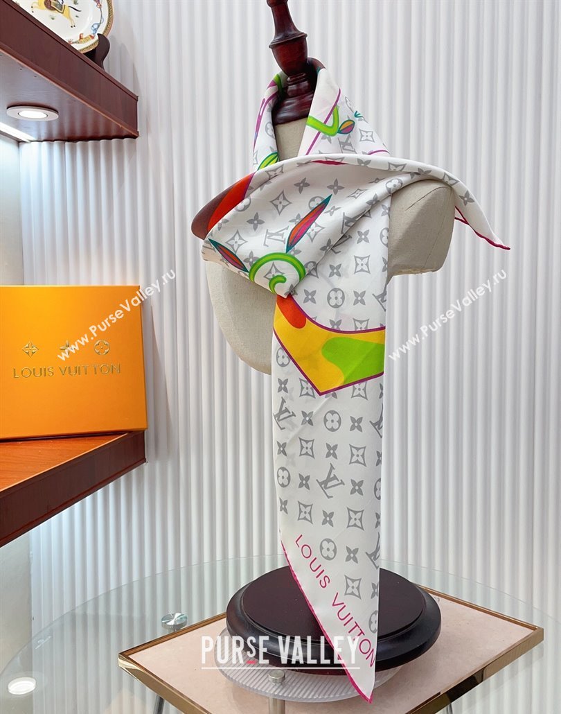 Louis Vuitton LV x TM Monogram Superflat Silk Square Scarf 90x90cm White 2025 (SHI-250319120)