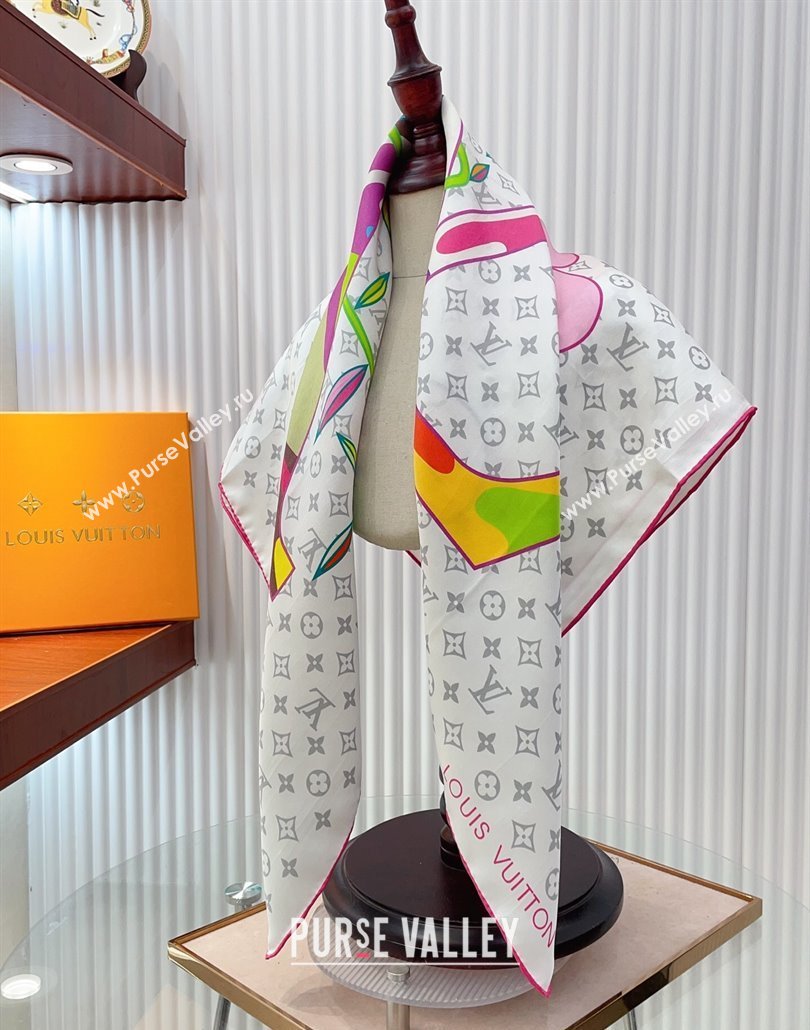 Louis Vuitton LV x TM Monogram Superflat Silk Square Scarf 90x90cm White 2025 (SHI-250319120)