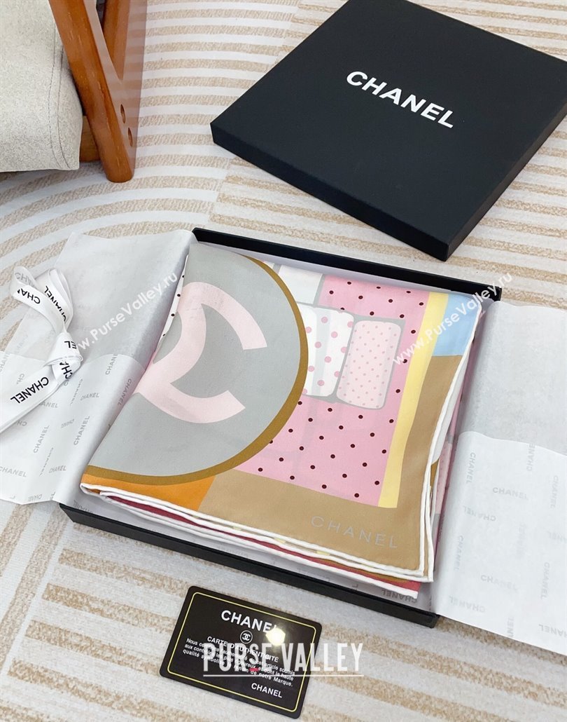 Chanel Silk Square Scarf 90x90cm Pink 2025 CH031910 (SHI-250319108)