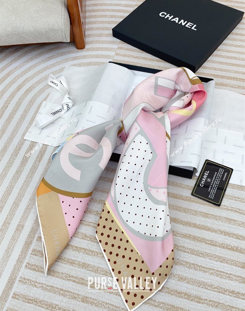 Chanel Silk Square Scarf 90x90cm Pink 2025 CH031910 (SHI-250319108)