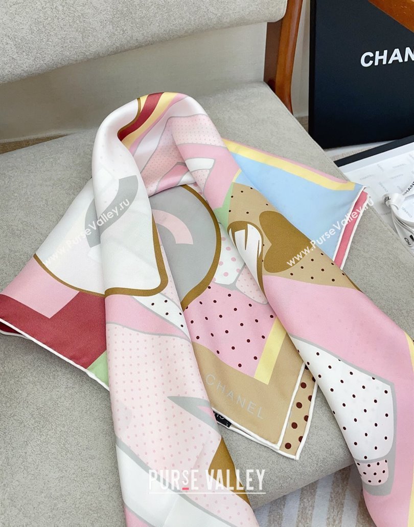 Chanel Silk Square Scarf 90x90cm Pink 2025 CH031910 (SHI-250319108)