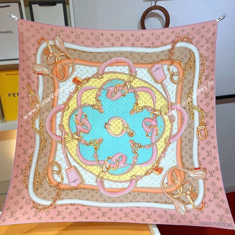 Louis Vuitton Flower And Straps Silk Square Scarf 90x90cm Pink 2025 (SHI-250319121)