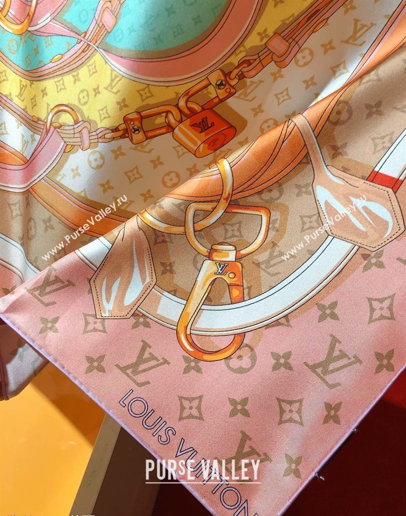 Louis Vuitton Flower And Straps Silk Square Scarf 90x90cm Pink 2025 (SHI-250319121)