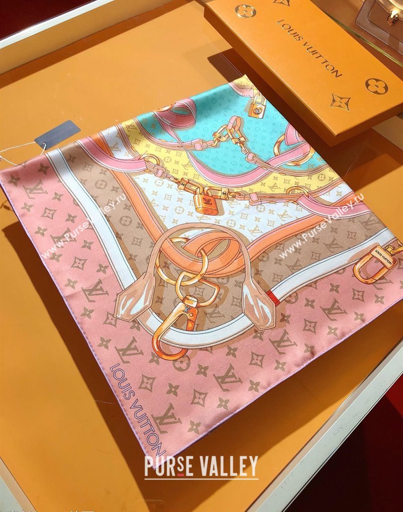 Louis Vuitton Flower And Straps Silk Square Scarf 90x90cm Pink 2025 (SHI-250319121)