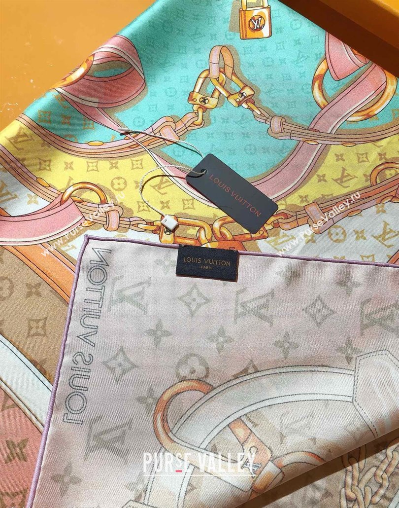 Louis Vuitton Flower And Straps Silk Square Scarf 90x90cm Pink 2025 (SHI-250319121)