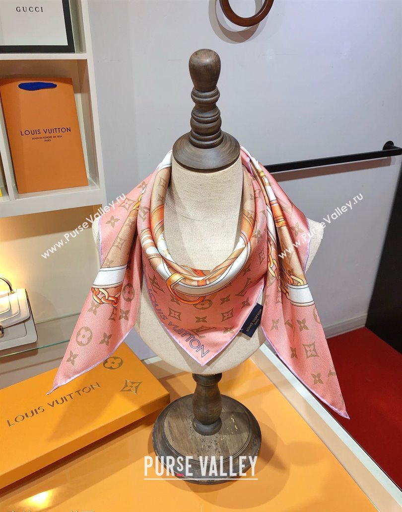 Louis Vuitton Flower And Straps Silk Square Scarf 90x90cm Pink 2025 (SHI-250319121)