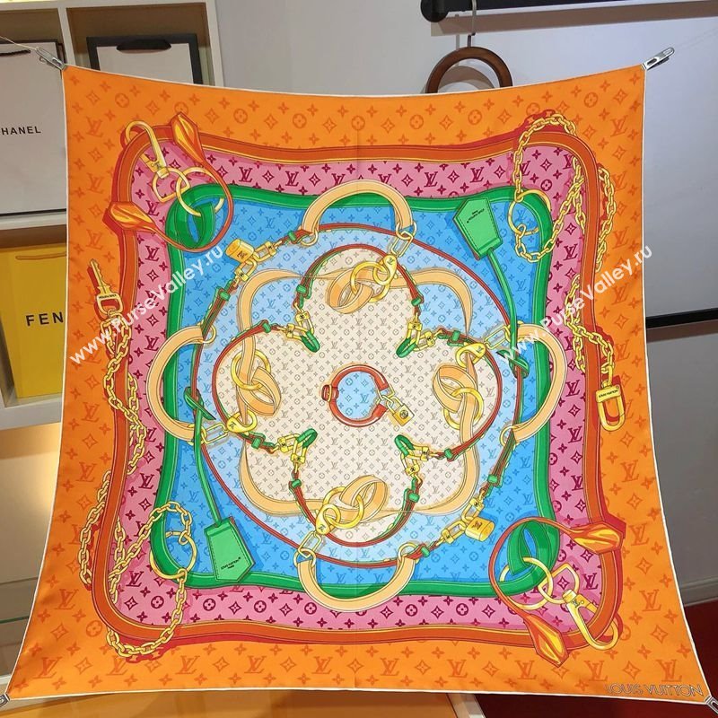 Louis Vuitton Flower And Straps Silk Square Scarf 90x90cm Orange 2025 (SHI-250319122)