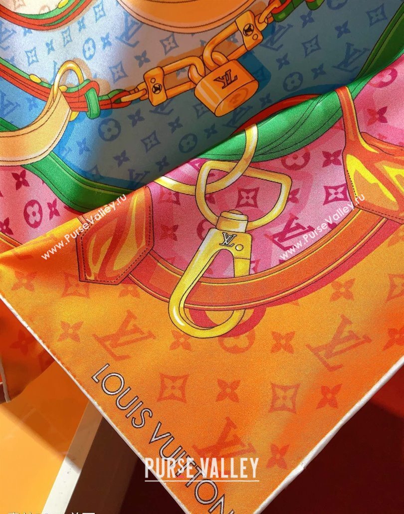 Louis Vuitton Flower And Straps Silk Square Scarf 90x90cm Orange 2025 (SHI-250319122)