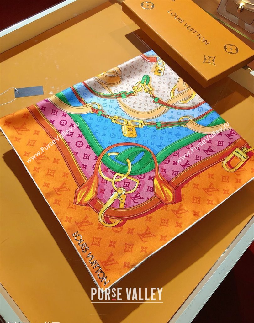 Louis Vuitton Flower And Straps Silk Square Scarf 90x90cm Orange 2025 (SHI-250319122)
