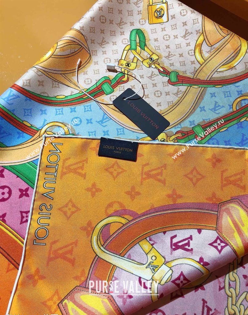 Louis Vuitton Flower And Straps Silk Square Scarf 90x90cm Orange 2025 (SHI-250319122)