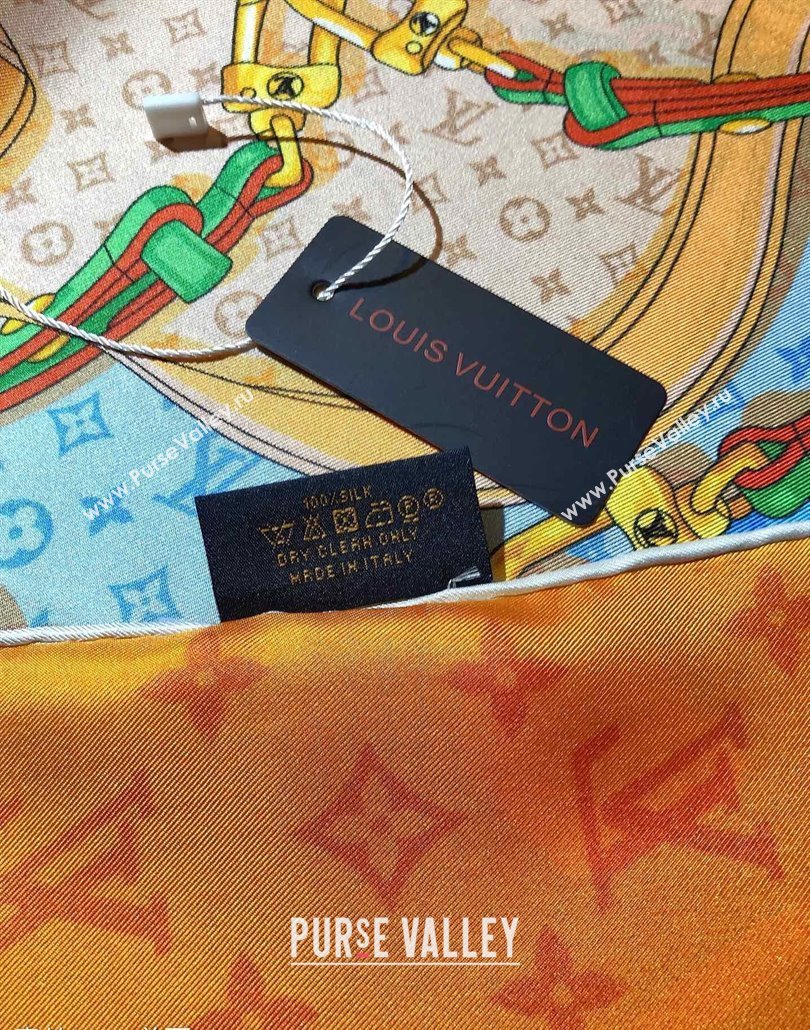 Louis Vuitton Flower And Straps Silk Square Scarf 90x90cm Orange 2025 (SHI-250319122)