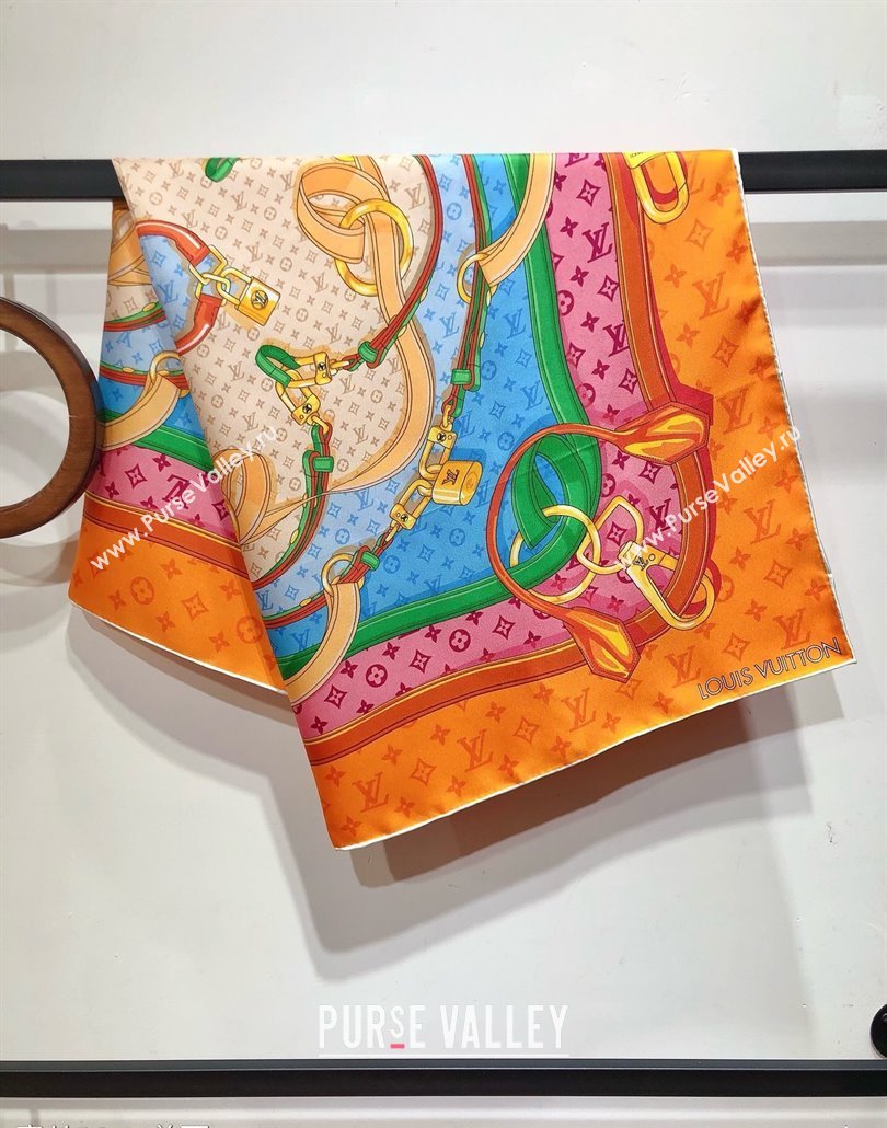 Louis Vuitton Flower And Straps Silk Square Scarf 90x90cm Orange 2025 (SHI-250319122)