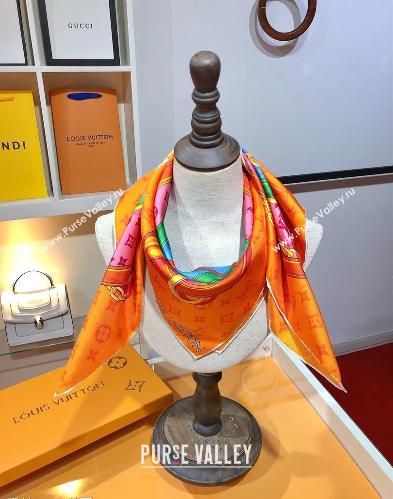 Louis Vuitton Flower And Straps Silk Square Scarf 90x90cm Orange 2025 (SHI-250319122)