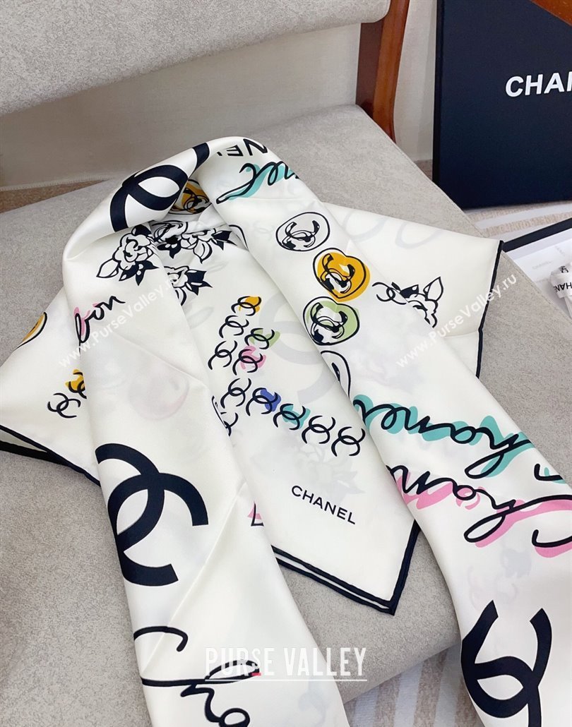 Chanel Multi-CC Silk Square Scarf 90x90cm White 2025 (SHI-250319109)