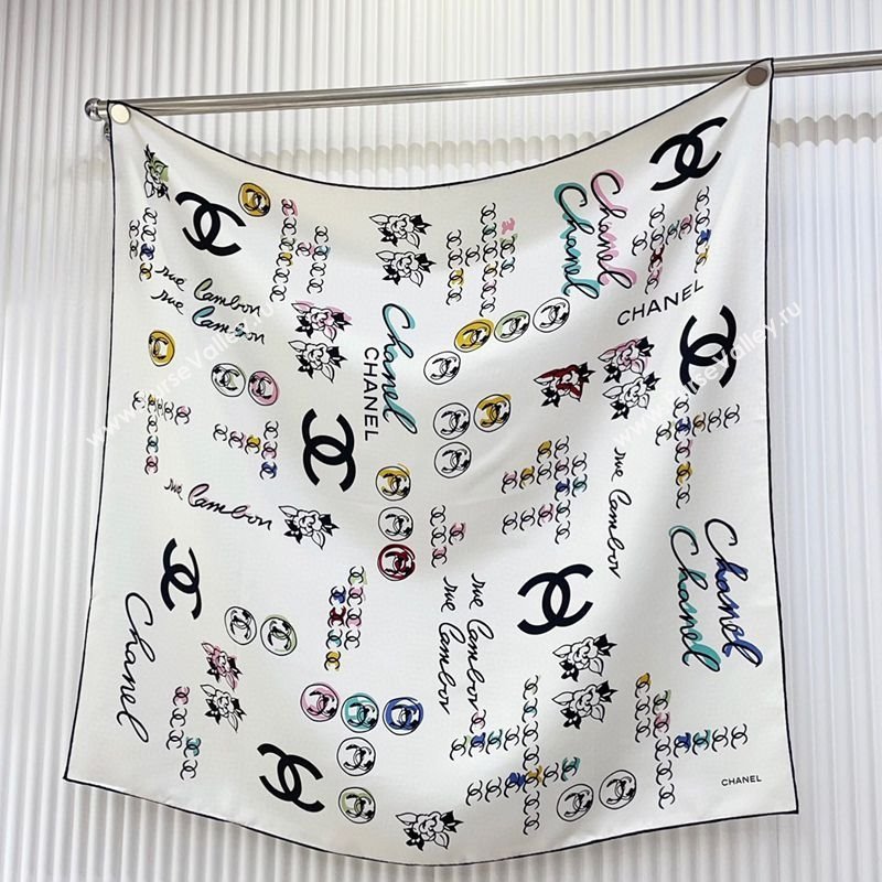 Chanel Multi-CC Silk Square Scarf 90x90cm White 2025 (SHI-250319109)