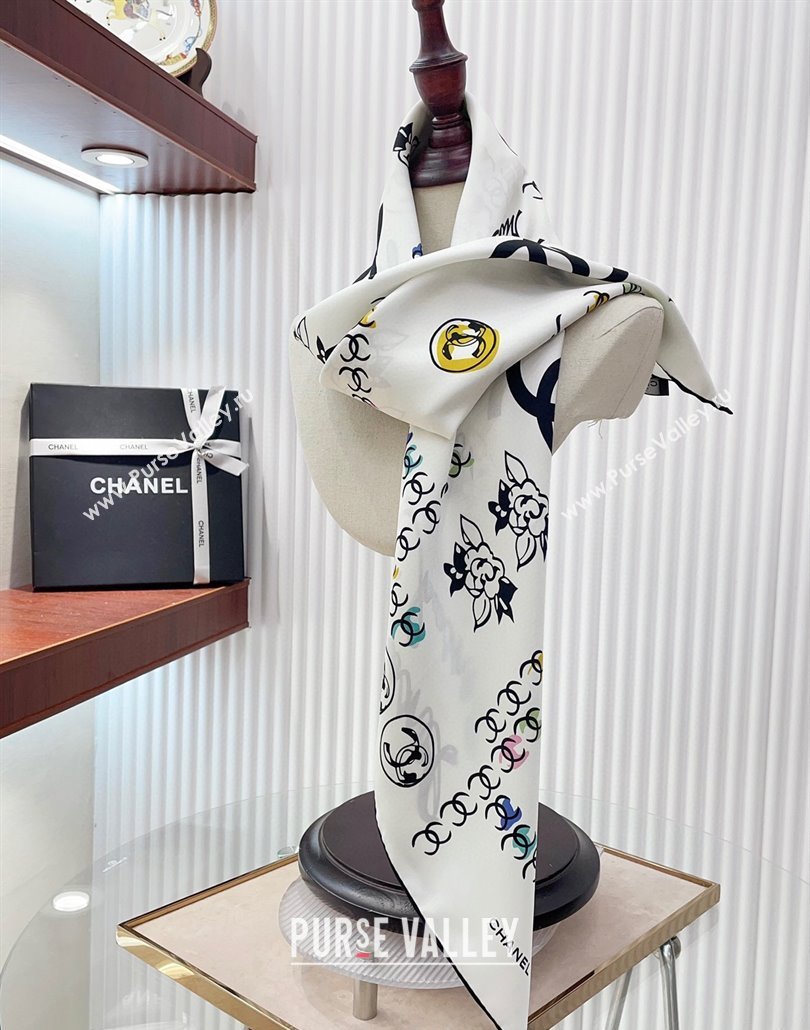 Chanel Multi-CC Silk Square Scarf 90x90cm White 2025 (SHI-250319109)