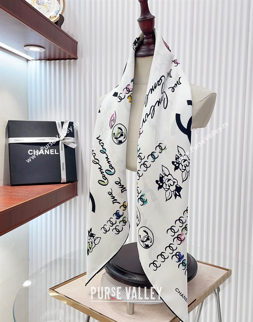 Chanel Multi-CC Silk Square Scarf 90x90cm White 2025 (SHI-250319109)
