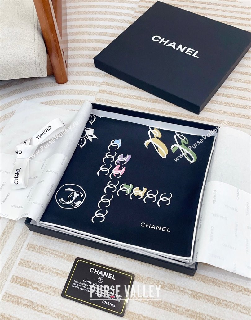 Chanel Multi-CC Silk Square Scarf 90x90cm Black 2025 (SHI-250319110)